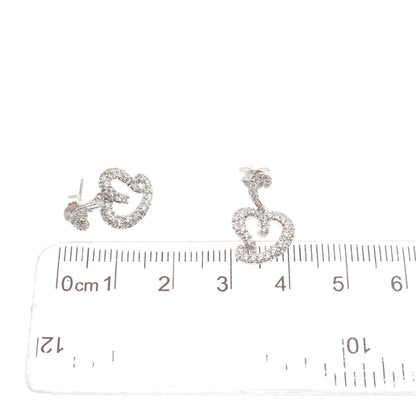 925 Sterling Silver Round-Cut C Z Heart Dangle Earrings