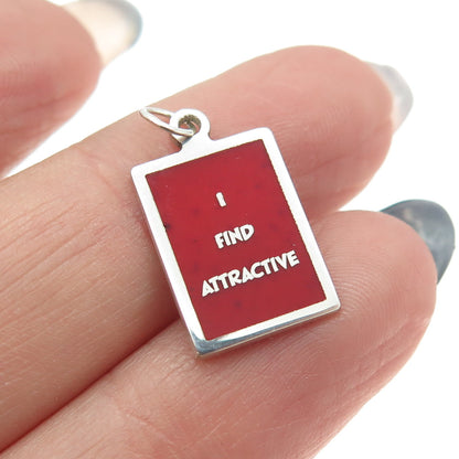 925 Sterling Silver Red Enamel "I Find Attractive" Minimalist Charm Pendant