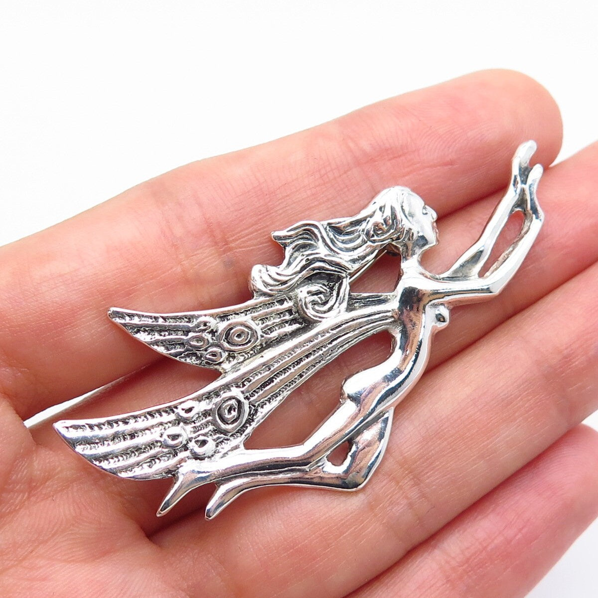 925 Sterling Silver Vintage Fairy Naked Girl Pin Brooch