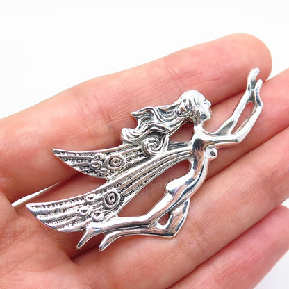 925 Sterling Silver Vintage Fairy Naked Girl Pin Brooch