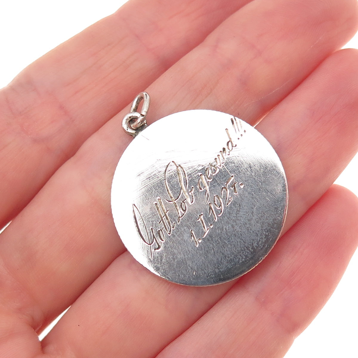 800 Silver Antique 1924 Austrian 1 Schilling Engraved Coin Pendant