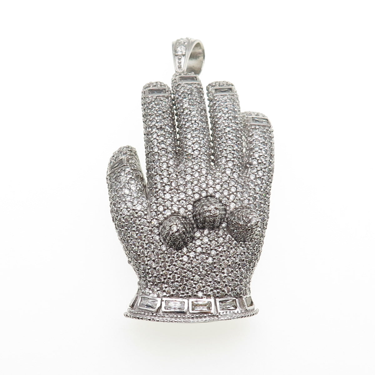 925 Sterling Silver Round-Cut C Z Glove Large Pendant
