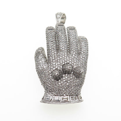 925 Sterling Silver Round-Cut C Z Glove Large Pendant