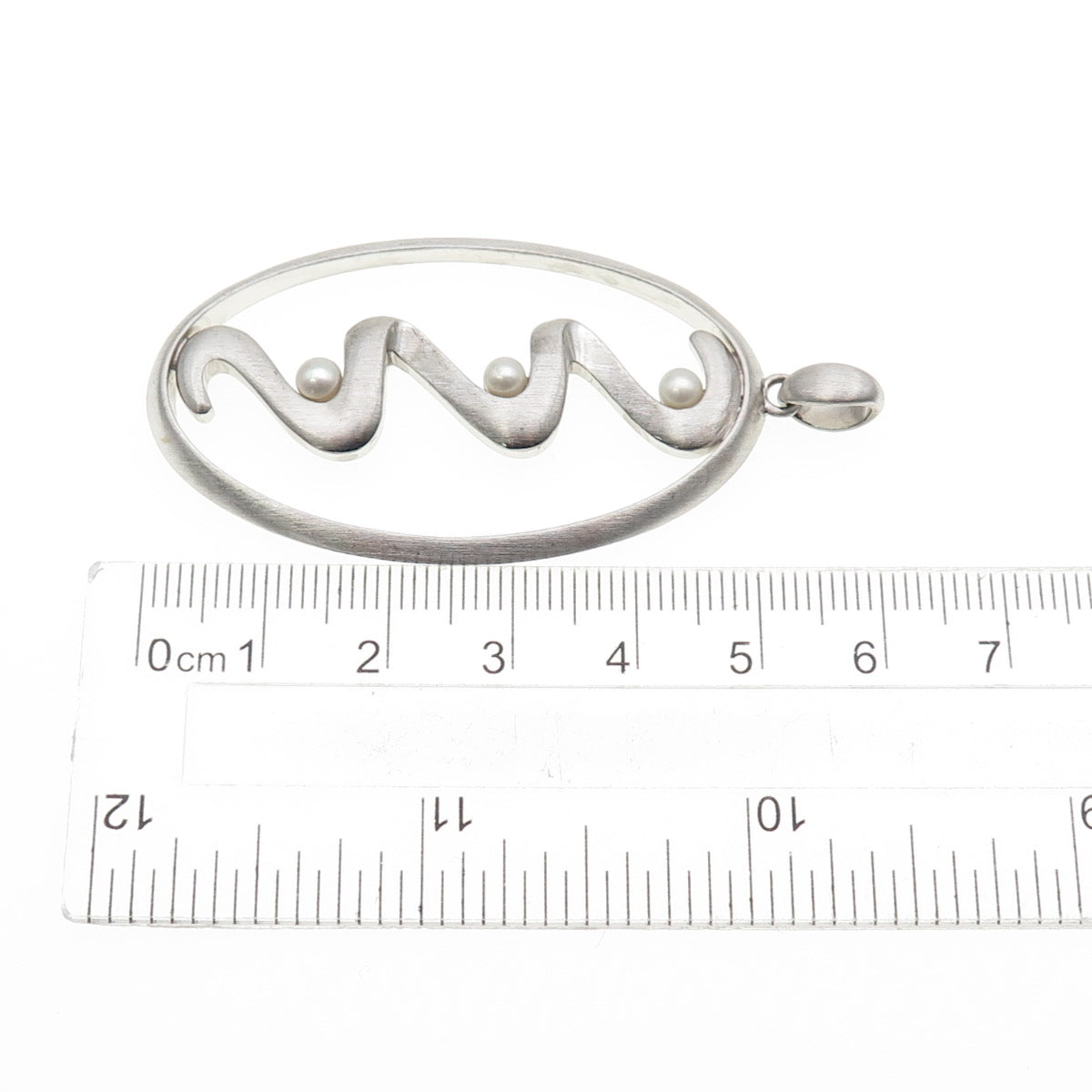 925 Sterling Silver Vintage Real Pearl Modernist Zig Zag Pendant