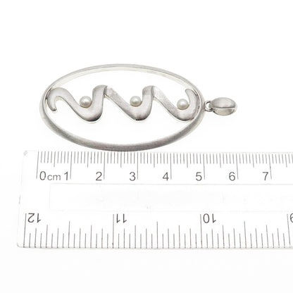 925 Sterling Silver Vintage Real Pearl Modernist Zig Zag Pendant