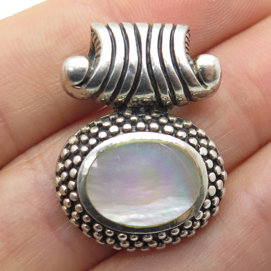 925 Sterling Silver Vintage Real Mother-of-Pearl Polka Beaded Slide Pendant