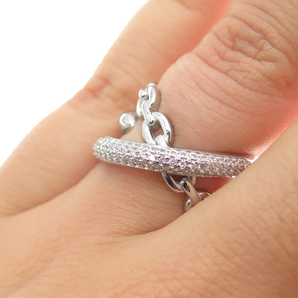 925 Sterling Silver Round-Cut C Z Crisscross Ring Size 6