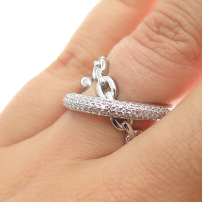 925 Sterling Silver Round-Cut C Z Crisscross Ring Size 6