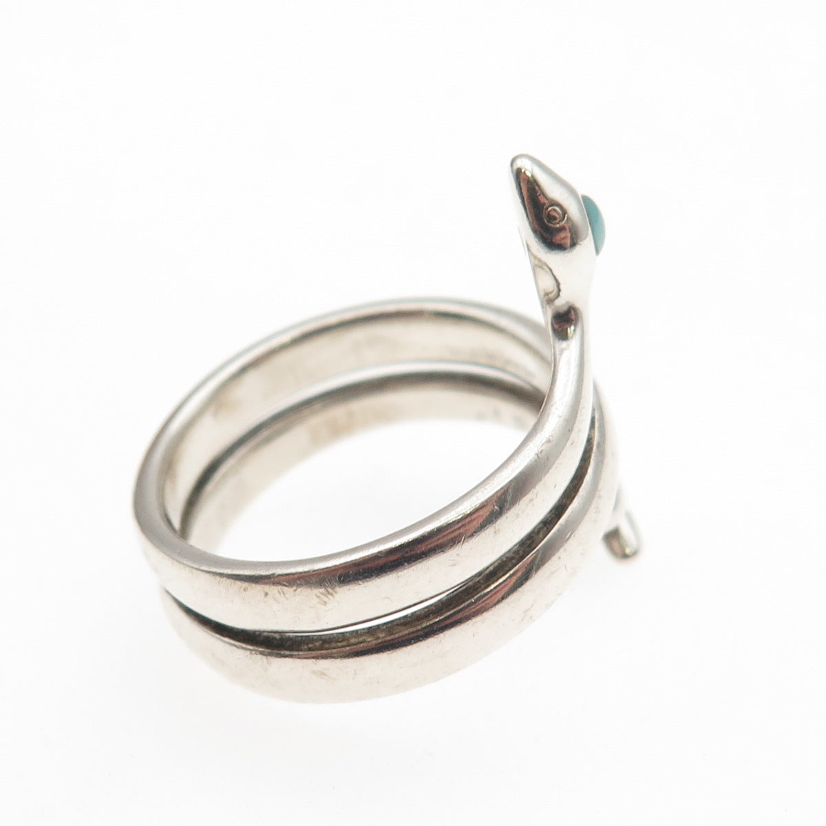 BOMA 925 Sterling Silver Vintage Real Turquoise Snake Adjustable Ring Size 8.75