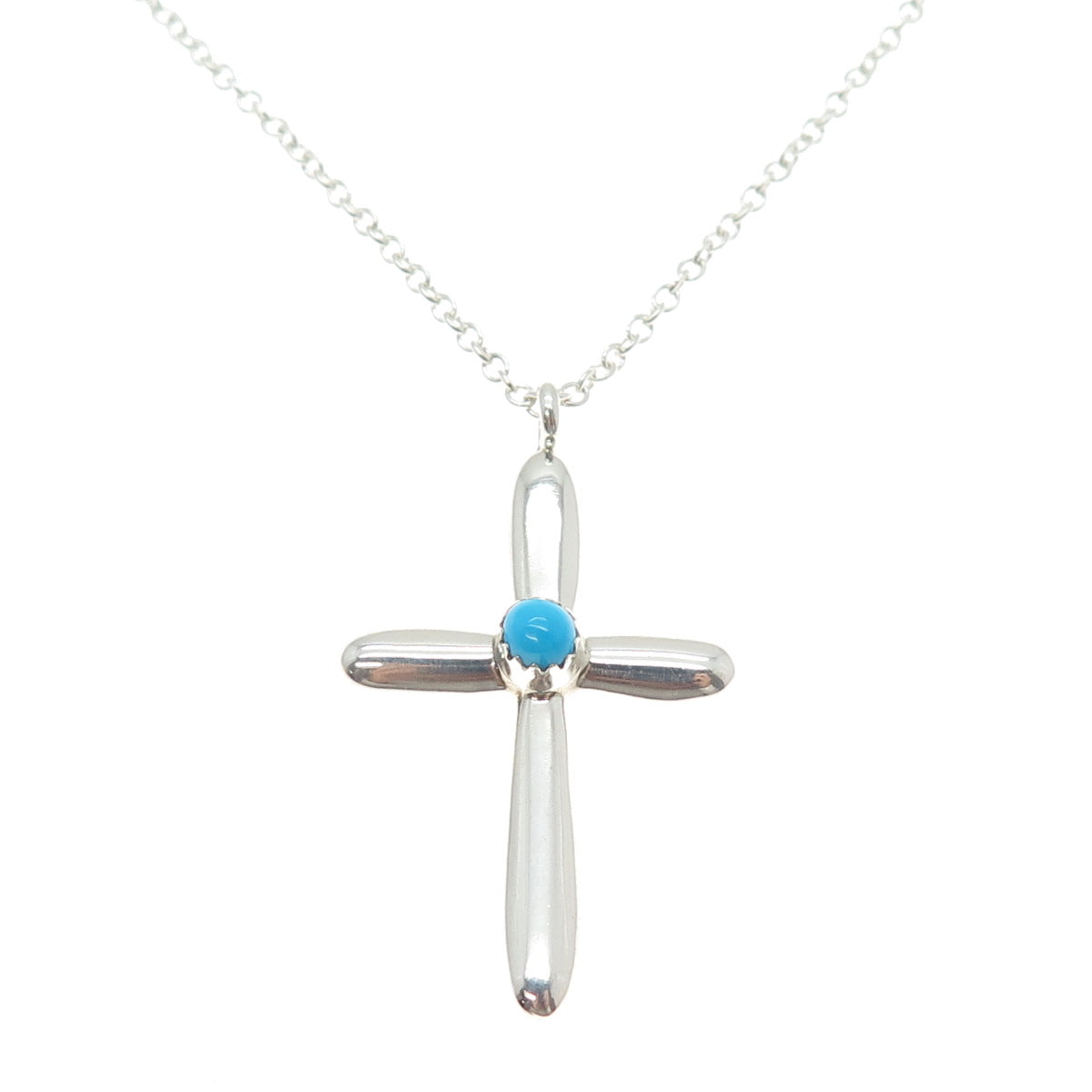 Old Pawn 925 Sterling Silver Vintage Turquoise Cross Cable Chain Necklace 20"