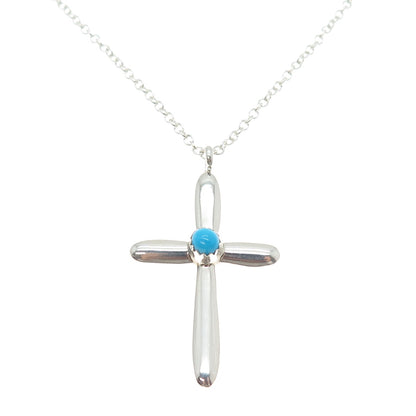 Old Pawn 925 Sterling Silver Vintage Turquoise Cross Cable Chain Necklace 20"
