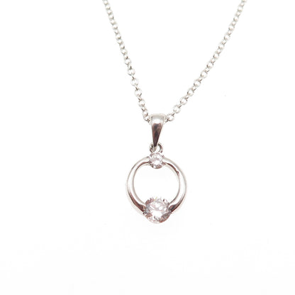 925 Sterling Silver Round-Cut C Z Circle of Life Cable Chain Necklace 18"