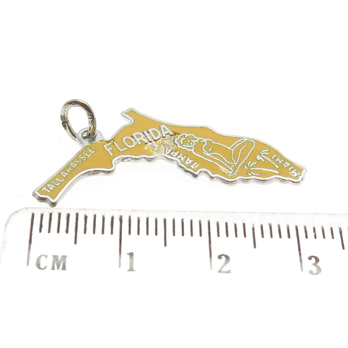 BEAU 925 Sterling Silver Vintage Enamel "Florida" State Map Pendant