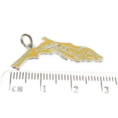 BEAU 925 Sterling Silver Vintage Enamel "Florida" State Map Pendant