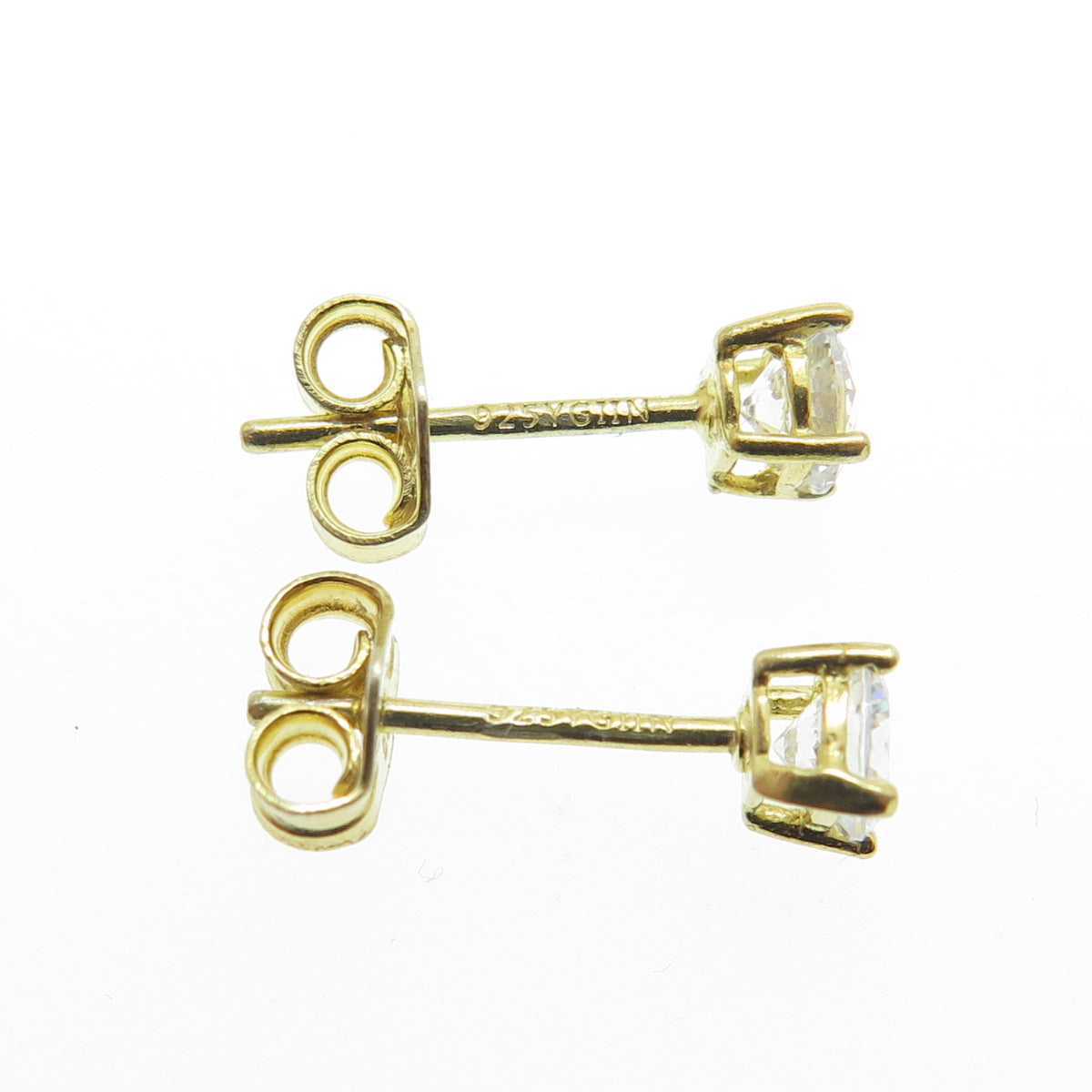 925 Sterling Silver Gold Plated Round-Cut Shaped C Z Stud Earrings