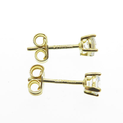 925 Sterling Silver Gold Plated Round-Cut Shaped C Z Stud Earrings