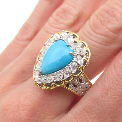 Michael Valitutti Gems En Vogue Sterling Turquoise & Topaz Heart Ring Size 8.25