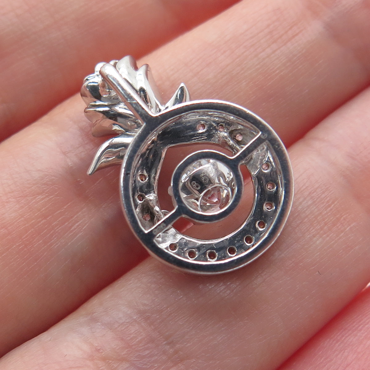 925 Sterling Silver Round-Cut C Z Rose Flower Minimalist Charm Slide Pendant
