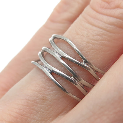 925 Sterling Silver Vintage Multi-Strand Modernist Oxidized Ring Size 7.75