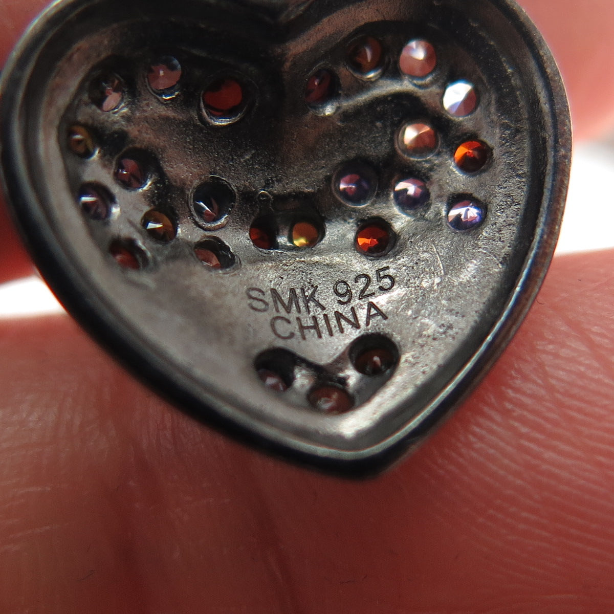 925 Sterling Silver Black Rhodium Enamel Multi-Color C Z Heart Dangle Earrings