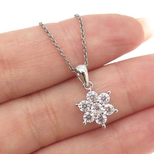 925 Sterling Silver Round-Cut C Z Flower Cable Chain Necklace 16"