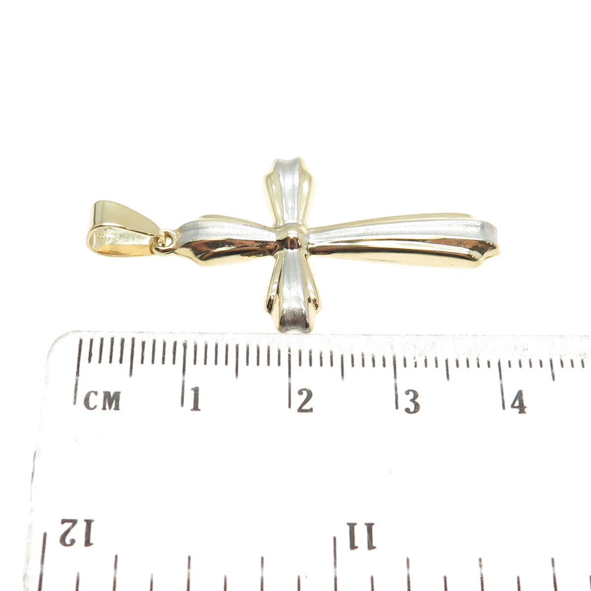 14K Yellow & White Gold Cross Religious Charm Pendant