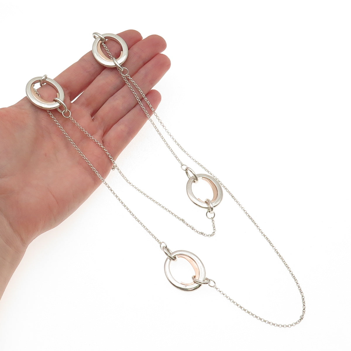 Christofle Sterling Silver 2-Tone C De Christofle Rolo Double Chain Necklace 30"