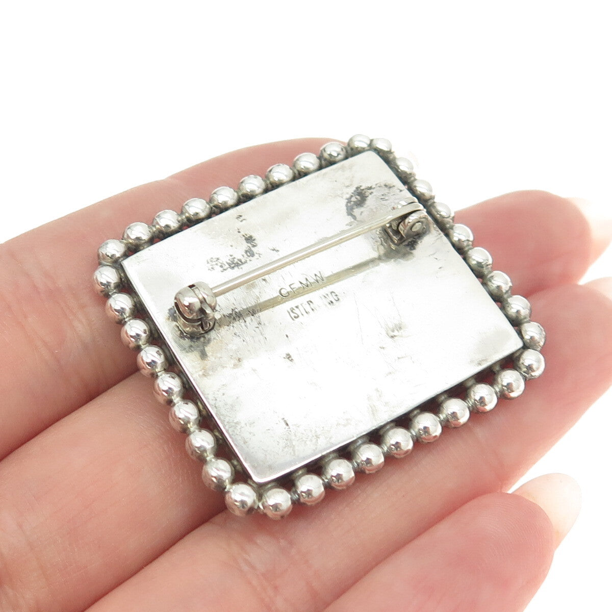 GREAT FALLS METAL WORKS 925 Sterling Silver Vintage Real Agate Modernist Brooch