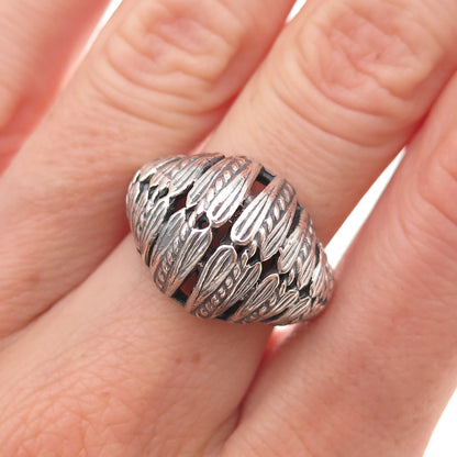 925 Sterling Silver Vintage Italy Seashell Dome Oxidized Ring Size 6.25