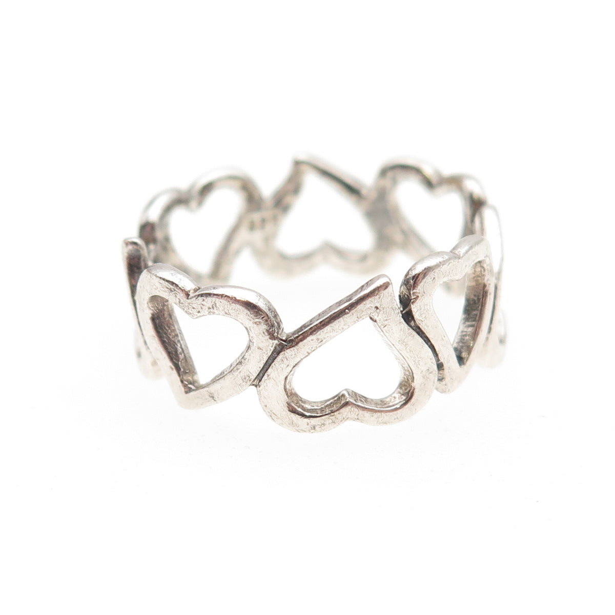 925 Sterling Silver Vintage Open Heart All Around Ring Size 8