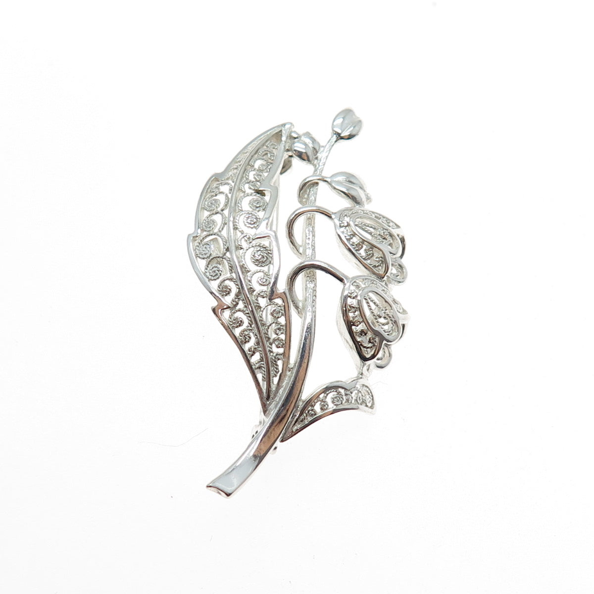 835 Silver Vintage Germany Bluebell Flower Filigree Pin Brooch