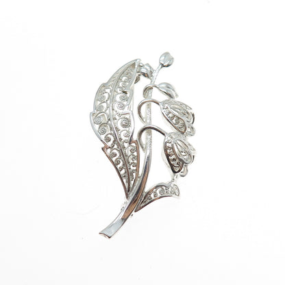 835 Silver Vintage Germany Bluebell Flower Filigree Pin Brooch