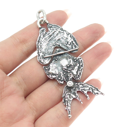 14K Gold & 925 Sterling Silver Vintage Modernist Fish Oxidized Pendant