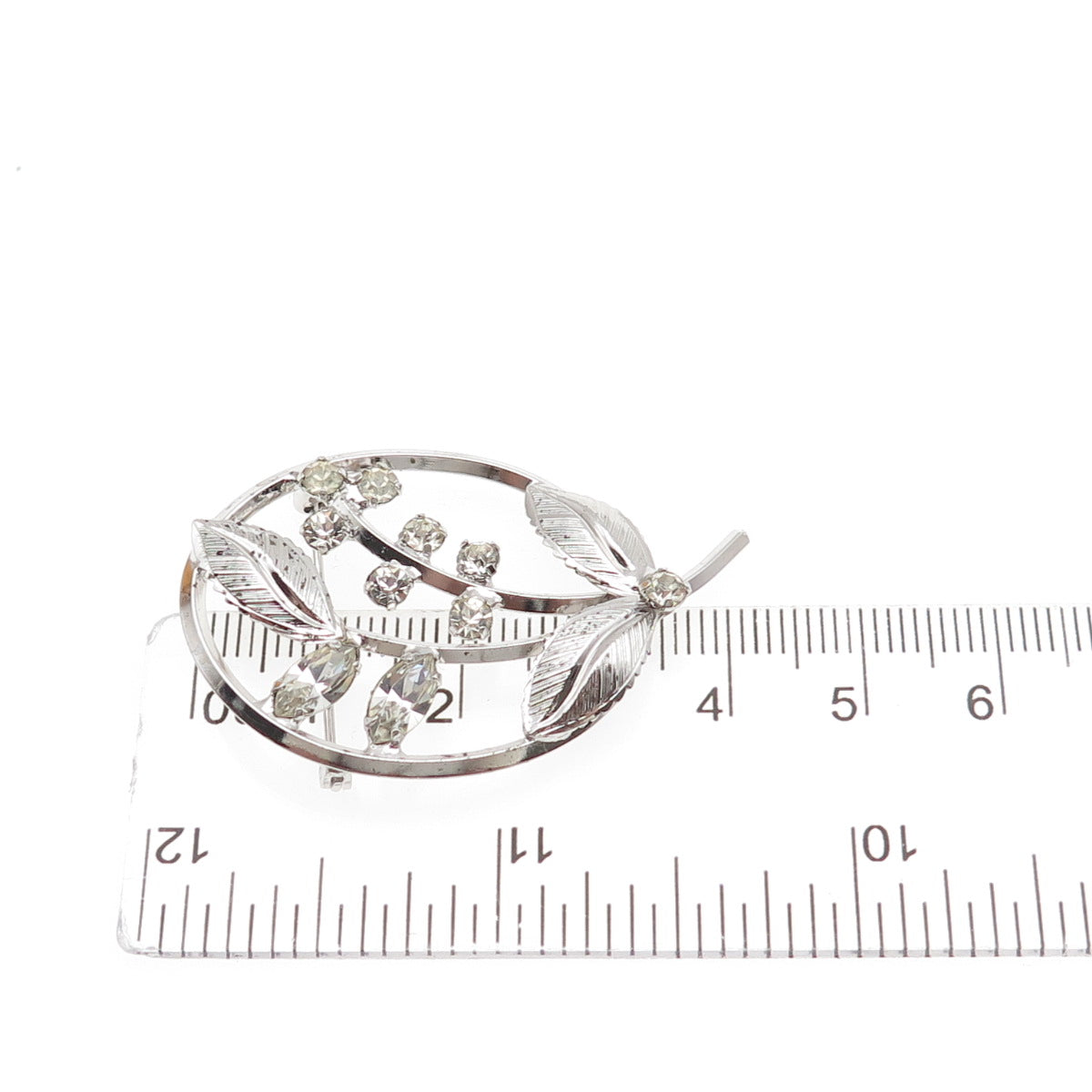 925 Sterling Silver Antique Art Deco Rhinestone Floral Pin Brooch