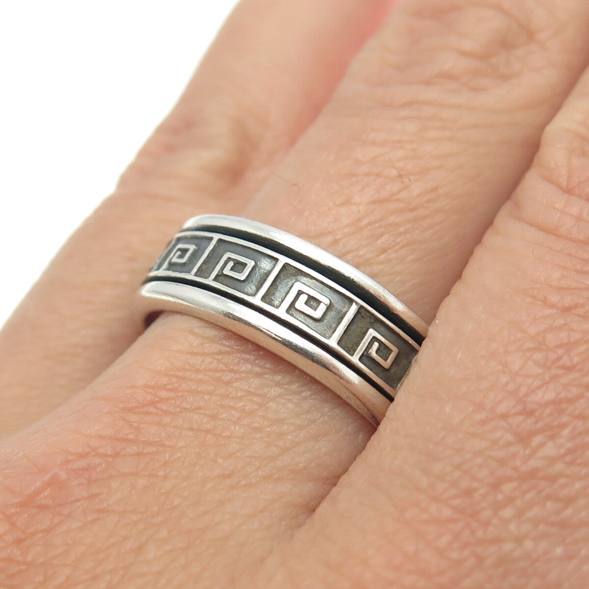 925 Sterling Silver Vintage Greek Maze Band Ring Size 11.75