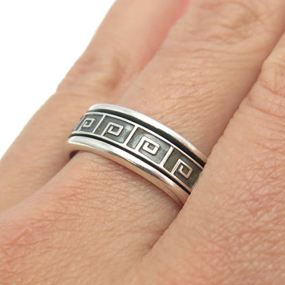 925 Sterling Silver Vintage Greek Maze Band Ring Size 11.75
