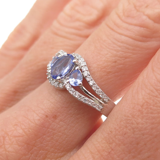 Chuck Clemency 925 Sterling Silver Real Tanzanite & White Topaz Ring Size 8.25
