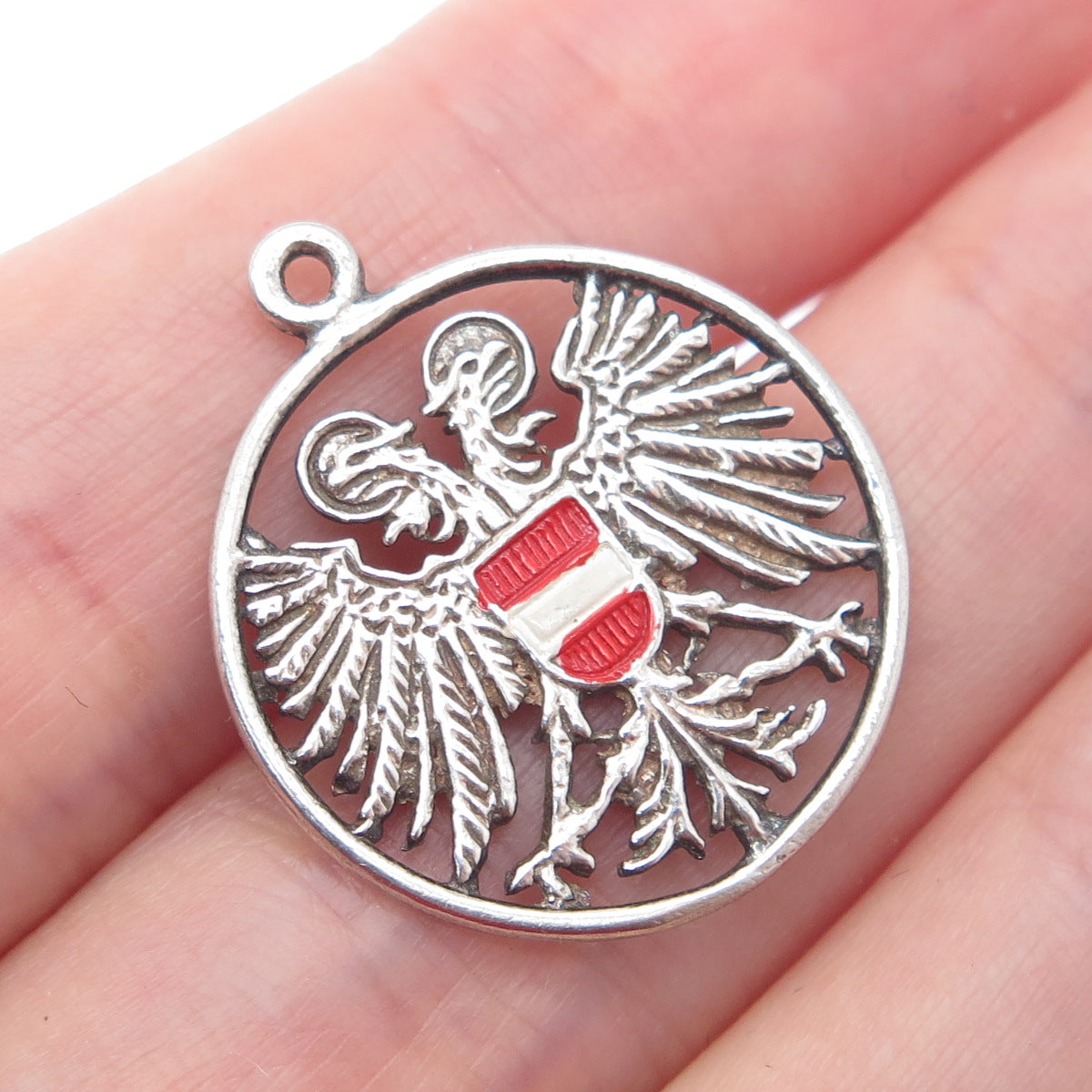 835 Silver Vintage Enamel Austria Coat of Arms Minimalist Charm Pendant