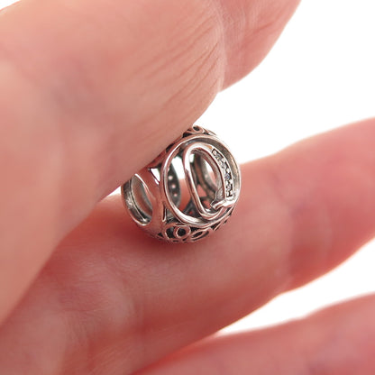 Pandora 925 Sterling Silver C Z Letter Q Initial Slide Bead Charm