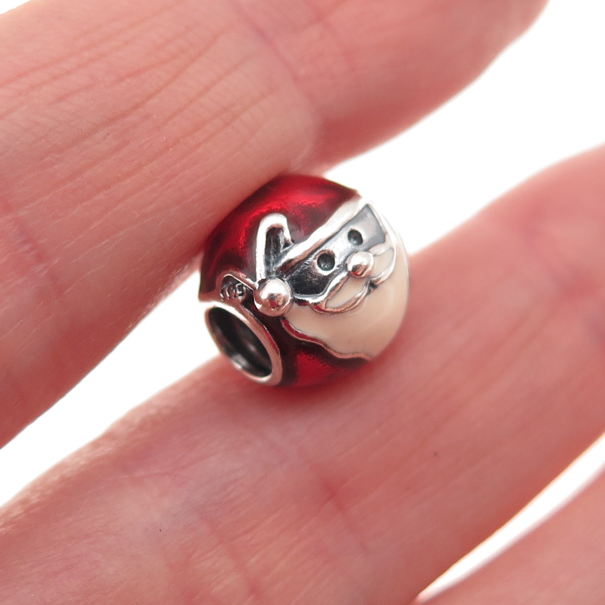 925 Sterling Silver Enamel Jolly Santa Slide Bead Charm