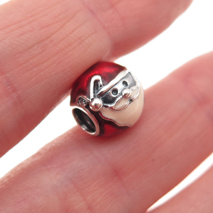 925 Sterling Silver Enamel Jolly Santa Slide Bead Charm