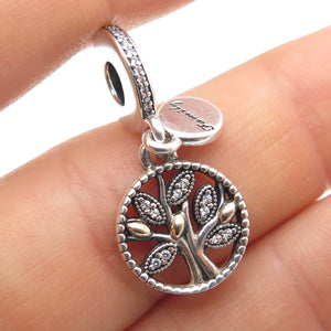 PANDORA 925 Sterling Silver Round-Cut C Z Tree of Life Family Dangle Charm