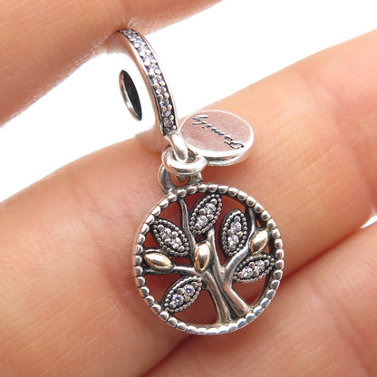 PANDORA 925 Sterling Silver Round-Cut C Z Tree of Life Family Dangle Charm