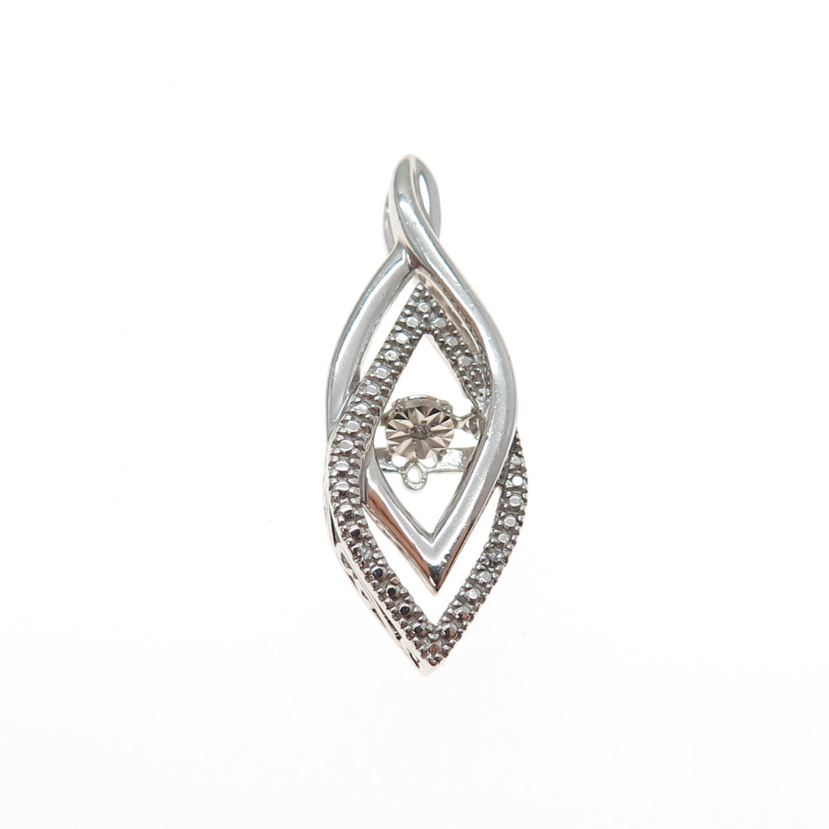925 Sterling Silver Real Diamond Accent Interlocked Slide Charm Pendant