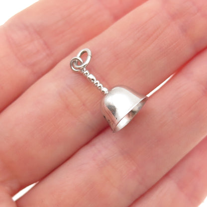 925 Sterling Silver Antique Art Deco Bell 3D Mini Charm Pendant