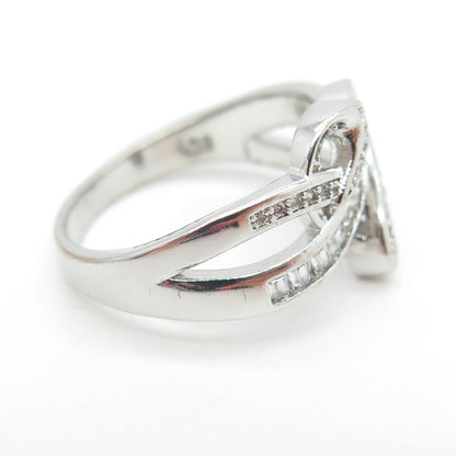 925 Sterling Silver Pave C Z Heart Infinity Ring Size 7.75