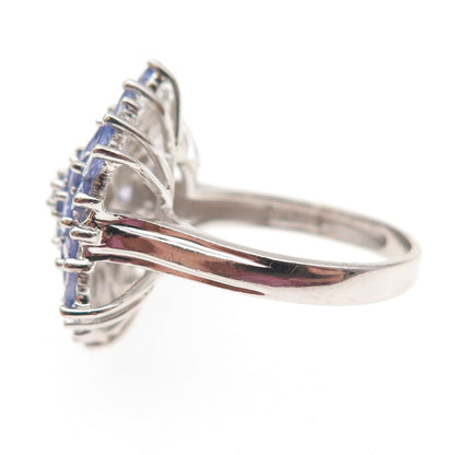 Harold Trujillo 925 Sterling Silver Real Tanzanite Floral Ring Size 7.75