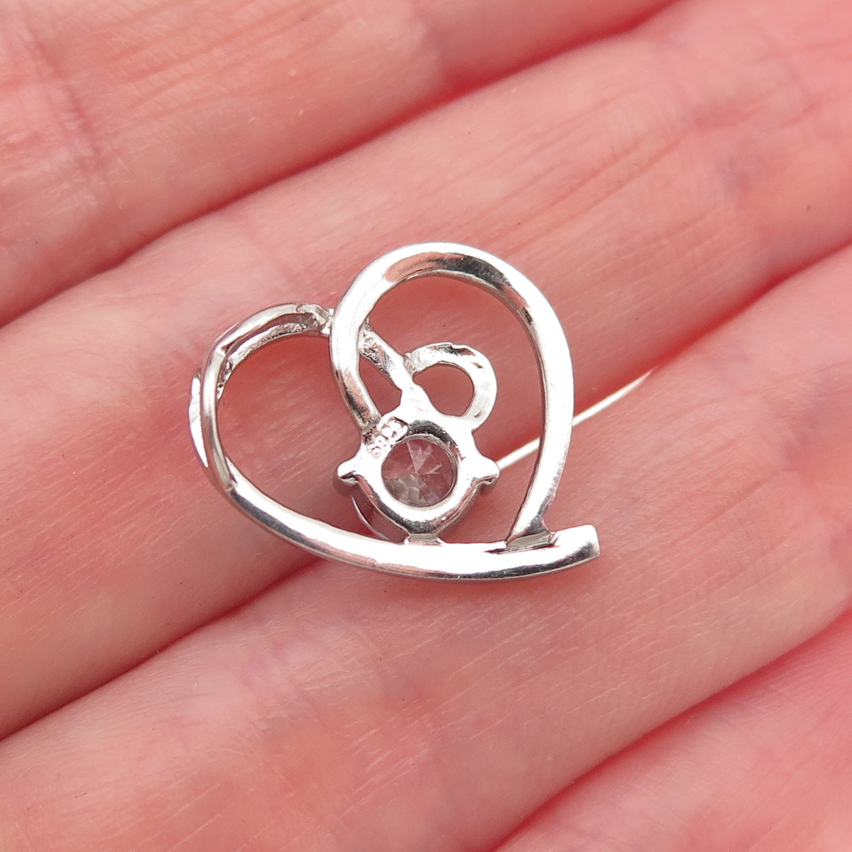 925 Sterling Silver Round-Cut C Z Heart Mini Slide Charm Pendant