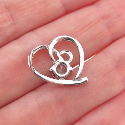 925 Sterling Silver Round-Cut C Z Heart Mini Slide Charm Pendant