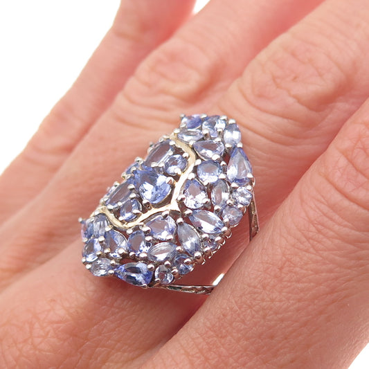 Chuck Clemency 925 Sterling Silver 2-Tone Real Tanzanite Cluster Ring Size 10